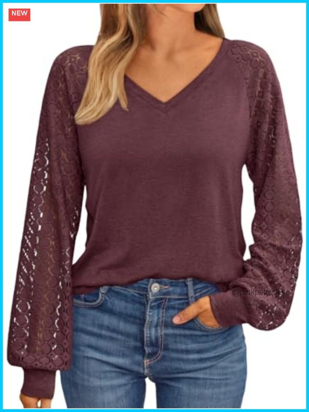 Womens V-Neck Long Sleeve Lace Business Casual Blouse